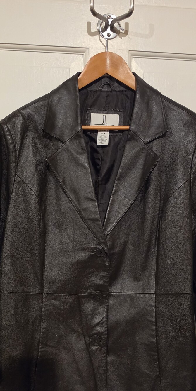 Vintage JL Studio Jessica London Dark Brown Real Leather Blazer Jacket Plus 20W